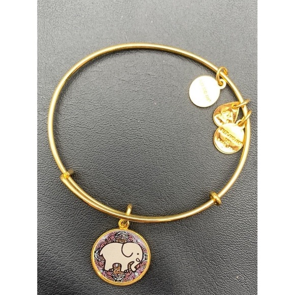 Alex and Ani Jewelry - Alex and Ani Ivory Ella Elephant Shiny  Gold Tone Charm Bangle Good Condition